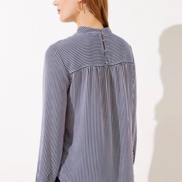 Ann Taylor Loft Navy And White Striped Blouse - Picture 2 of 4